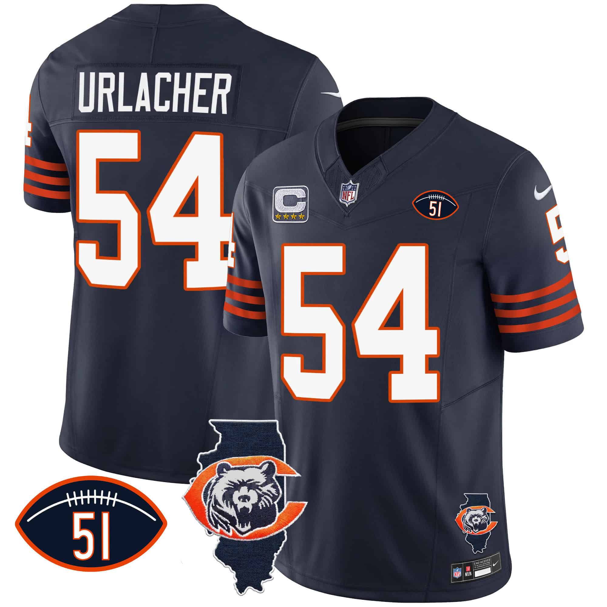 Men Chicago Bears #54 Urlacher Blue 2024 Nike Throwback Illinois Patch Vapor NFL Jersey style 1->indianapolis colts->NFL Jersey